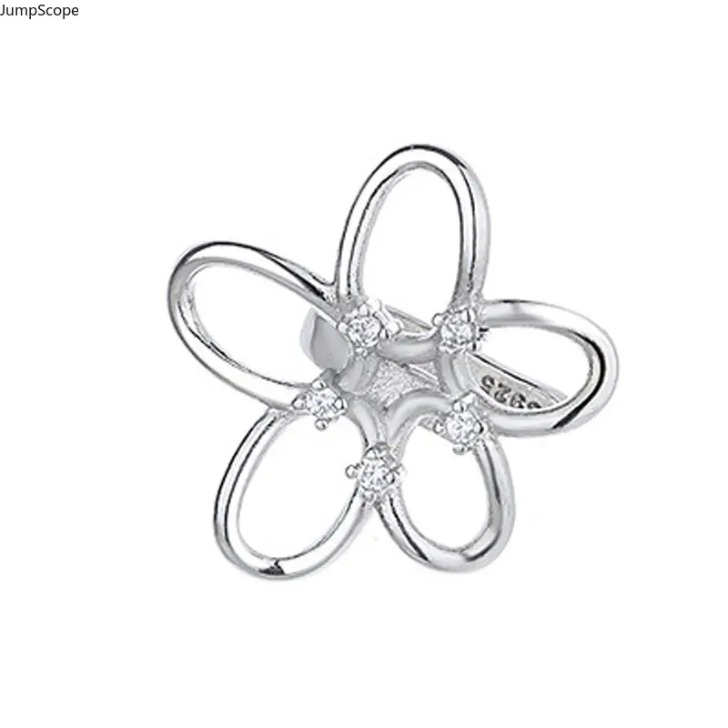 Hollow Five Petal Flower Clip On Earrings For Women, Silver Tiny Zircon Inlaid No Piercing Cuff Ear Cuffs Minimal Irregular Floral Cross-Border Viral Stackable Statement Jewelry