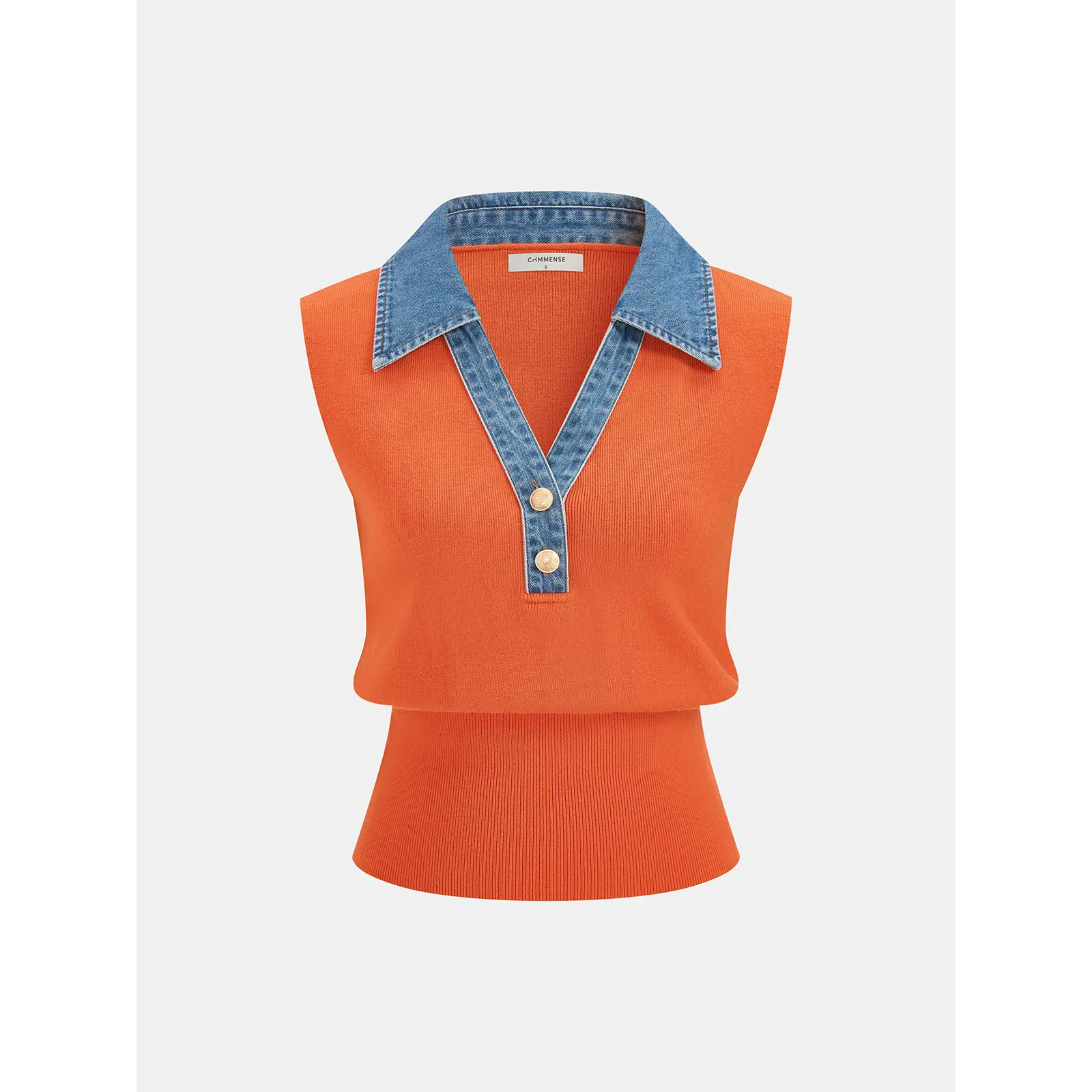 Denim Collar Metal Button Sleeveless Knit Vest,clothes for back to school,first day of school outfits