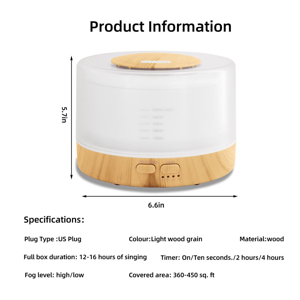 Ultrasonic Smart Diffuser Humidifier 16.9oz Tank Timer Modes 7 Color Lights 6 Essential Oils Aromatherapy Vaporizer for Large Room Anxiety Relief Eco-friendly Non-toxic PP Material