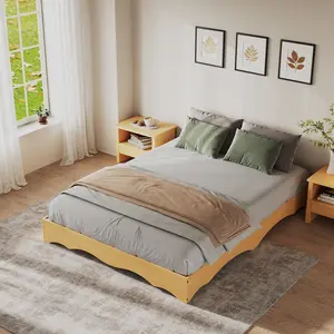 Minimalist Wave Design Wood Platform Bed Frame – Low Profile, Sturdy and Noise-Free, No Box Spring Needed, Easy Assembly, Twin Size
