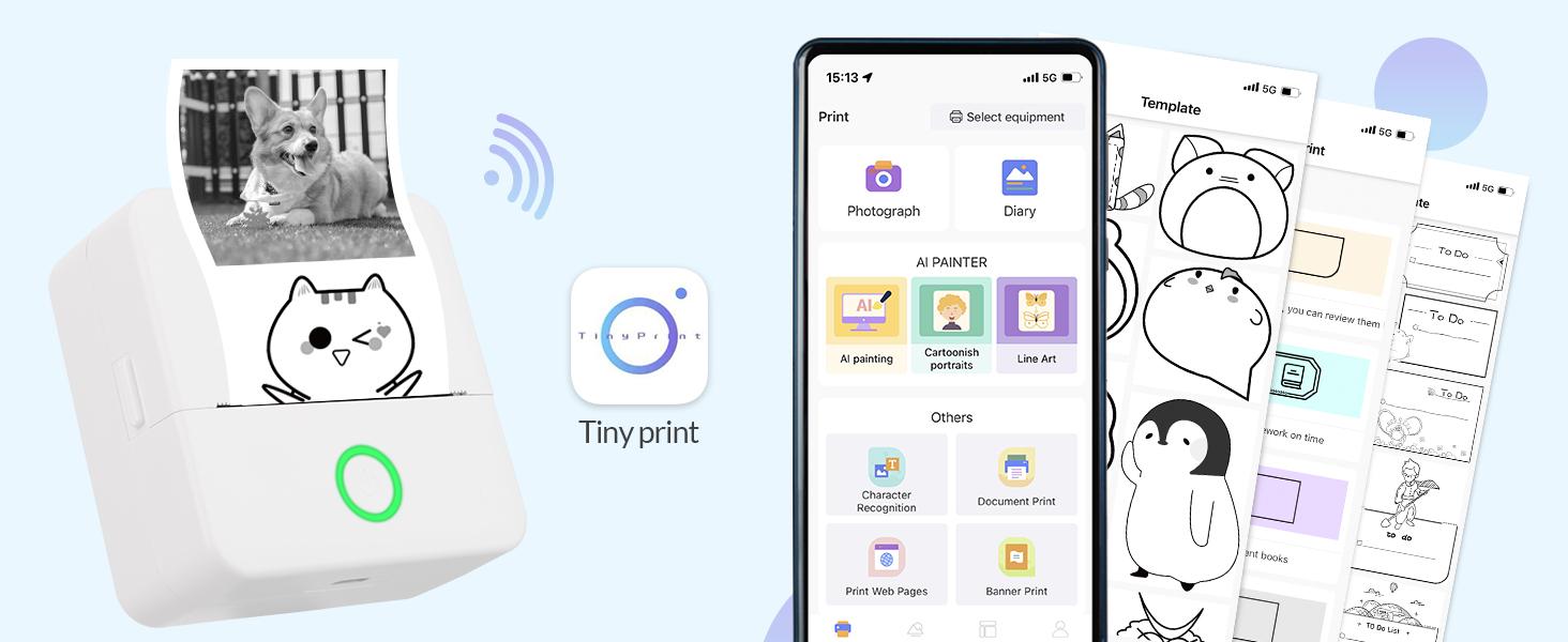 Portable Thermal Pocket Printer Inkless Bluetooth Receipt Mini Printer Wireless Sticker Lable Printer Study Notes Pictures Photos Print for Scrapbook Journal Sticky Label