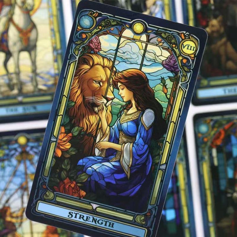 Stained Glass Tarot Card, 1 Box Flower Window Tarot Card, Casual Party Card Game, Tarot Card for Teenager & Adults, Fantasy, Magical, Illustration, Illustrated, Decorative, Decoration, Tarot Card Set