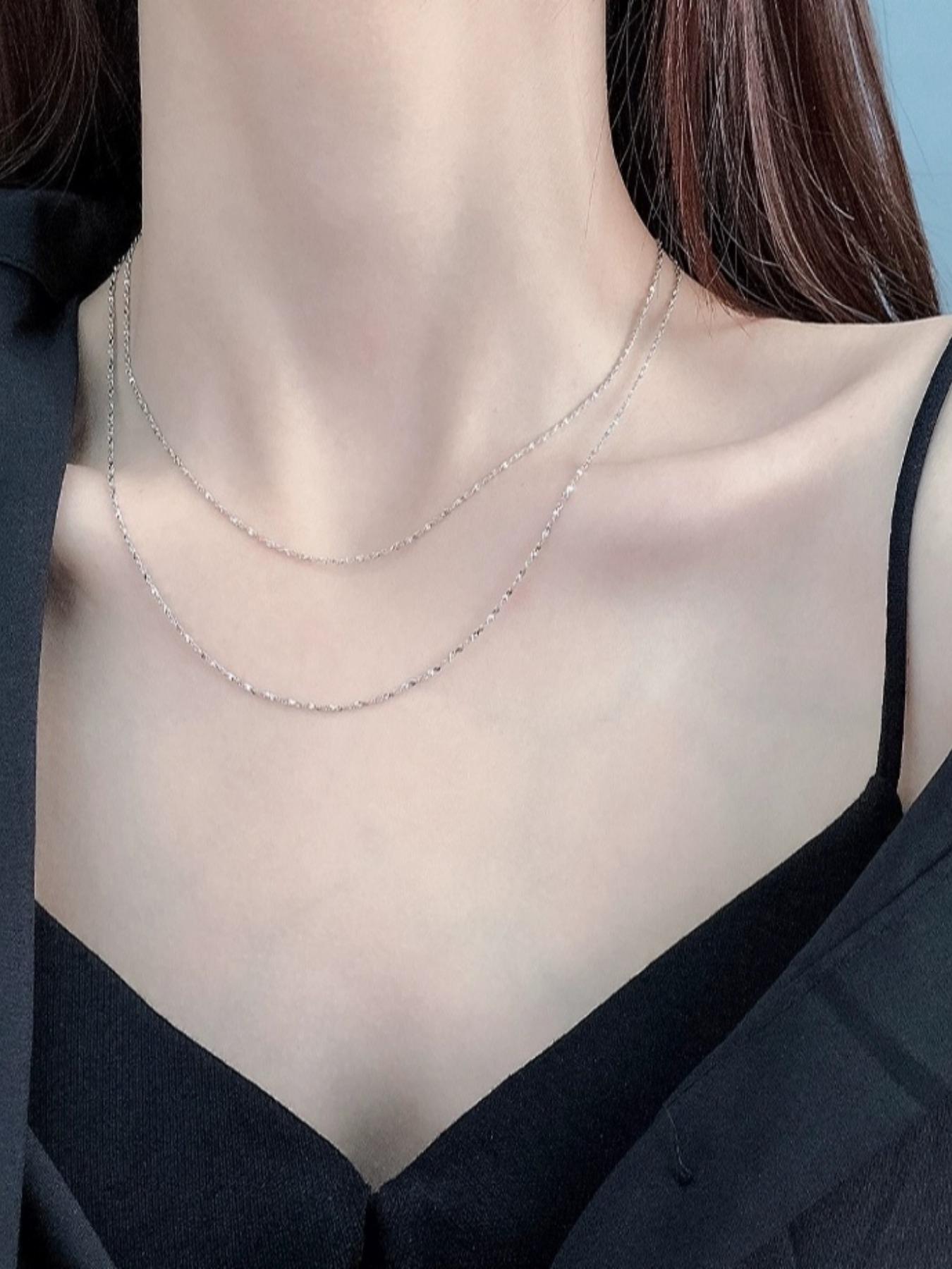 S925 Silver Chain Necklace, Fashion Jewelry for Party, Daily Clothing Decor, Trendy All-match & Exquisite Jewelry for Birthday Gift, Adjustable Necklace