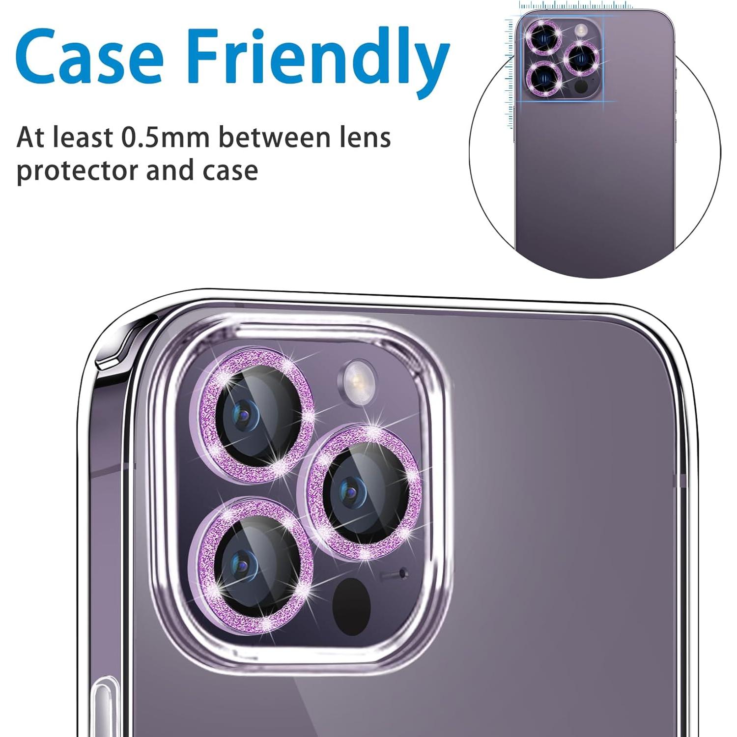 Compatible with  14 Pro and 14 Pro Max Camera Lens Protector, Bling Glitter Lens Cover 9H Tempered Glass Camera Cover Anti Scratch Lens Screen Protector - 3 count Deep Purple