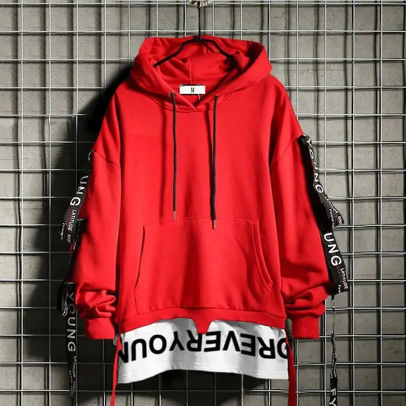Mens Hoodie Fashion Pullover Letter Print Tracksuit Techwear Casual Coat Hip-Hop Sweatshirt