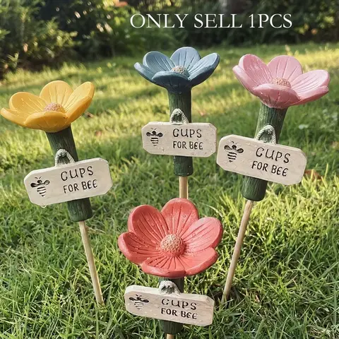 1 Count Flower-Shaped Bee Watering Cup with Floral Design, Durable Resin Garden Cup for Beekeeping, Butterfly Feeders and Pathway Decoration, Attracts Pollinators, Decorative Outdoor Yard Décor for Gardens, Farms and Parks, Garden Accessories