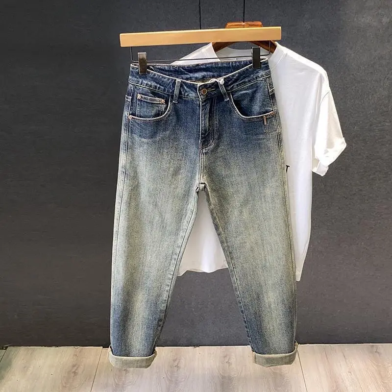 Men's Casual Harem Jeans, Retro Loose Fit, Distressed Gradient Denim with Zipper Fly for Everyday Autumn Wear