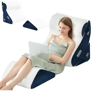 4PCS Bed Wedge Pillow Post Surgery Orthopedic Sleeping Wedge Set for Back Neck Leg Pain Relief Acid Reflux GERD Memory Foam Support Pillows Navy