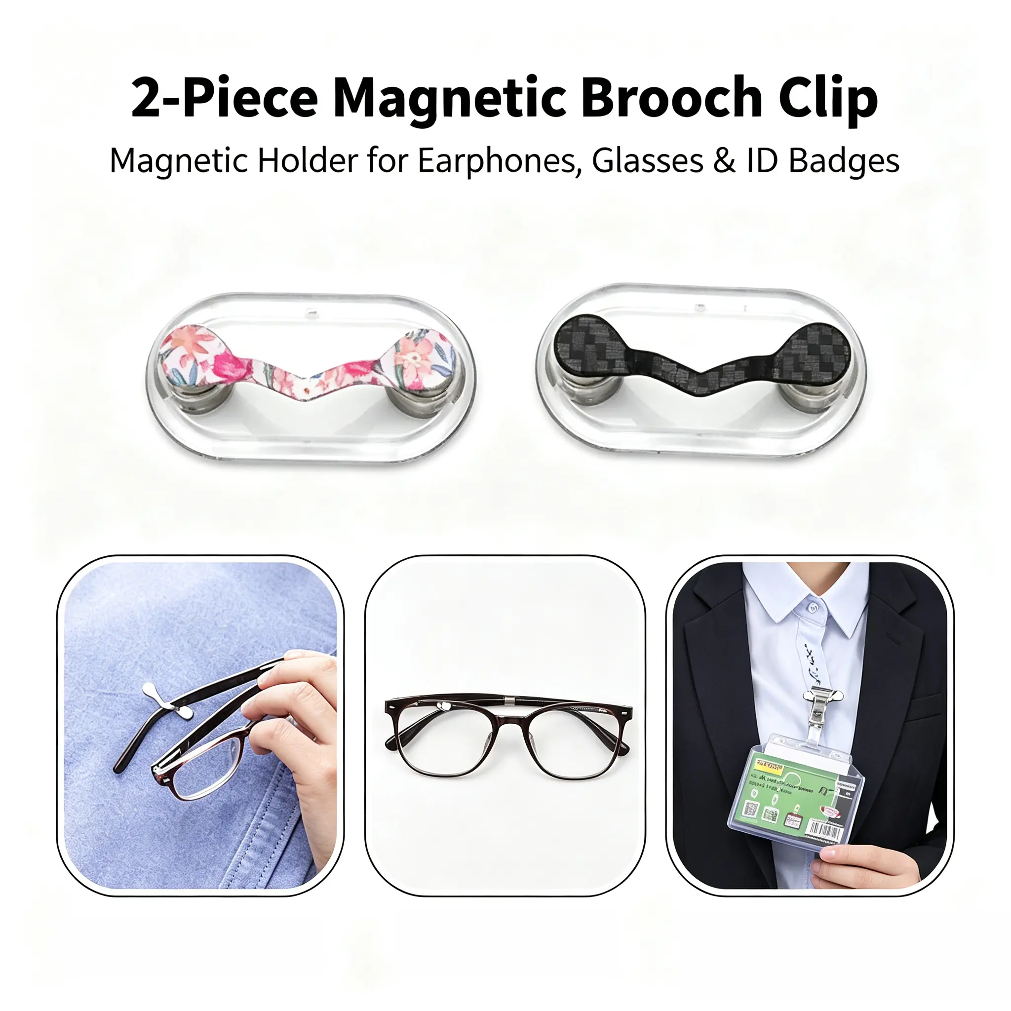 2-Pack Multi-Purpose Magnetic Brooch Clip, Strong Magnetic Holder for Glasses, Earphones, ID Badges, Sports & Outdoor, Office Use, Practical Accessory for Sports Enthusiasts, Glasses Wearers