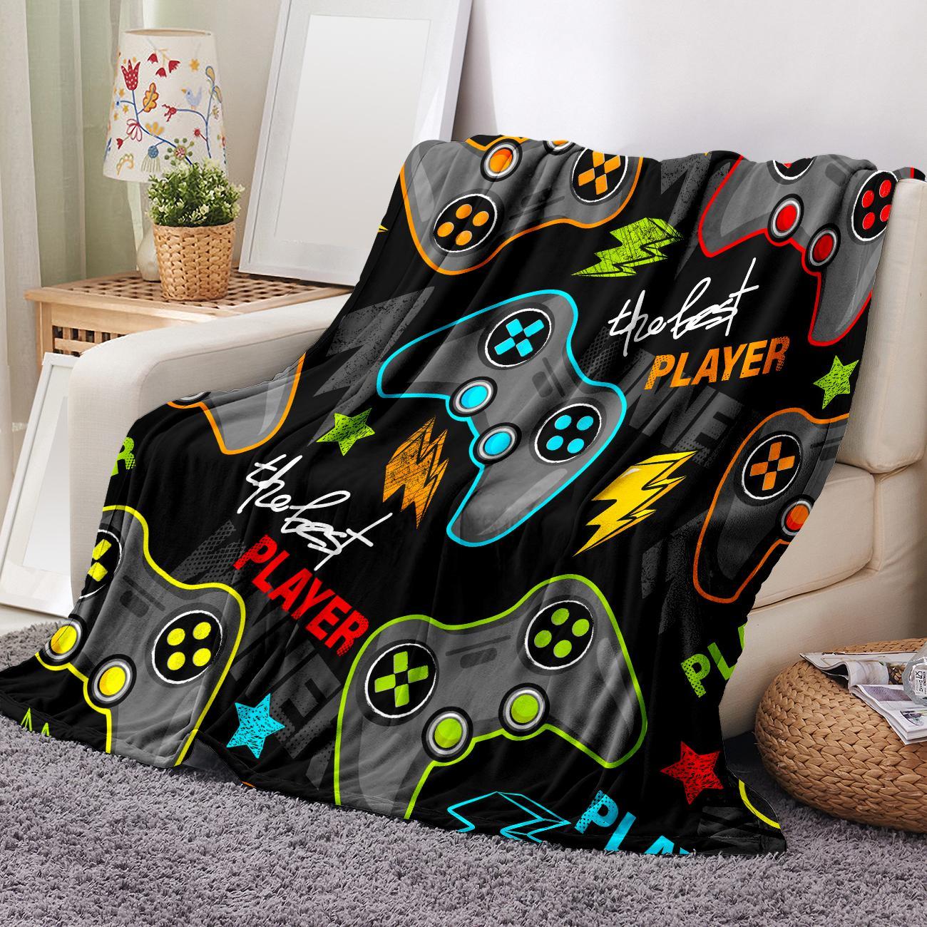 Gamepad Pattern Flannel with Storage Bag, 1 Count Soft Throw Blanket for Sofa, Bed, Couch, Warm & Comfortable Blanket for Home, Travel, Camping, Office, Flannel Throw Blankets
