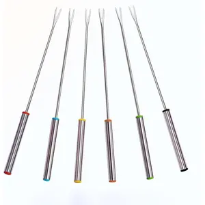 Stainless Steel Fondue Forks, Chocolate Dipping Fork with Heat Resistant Handle, Colors 6P