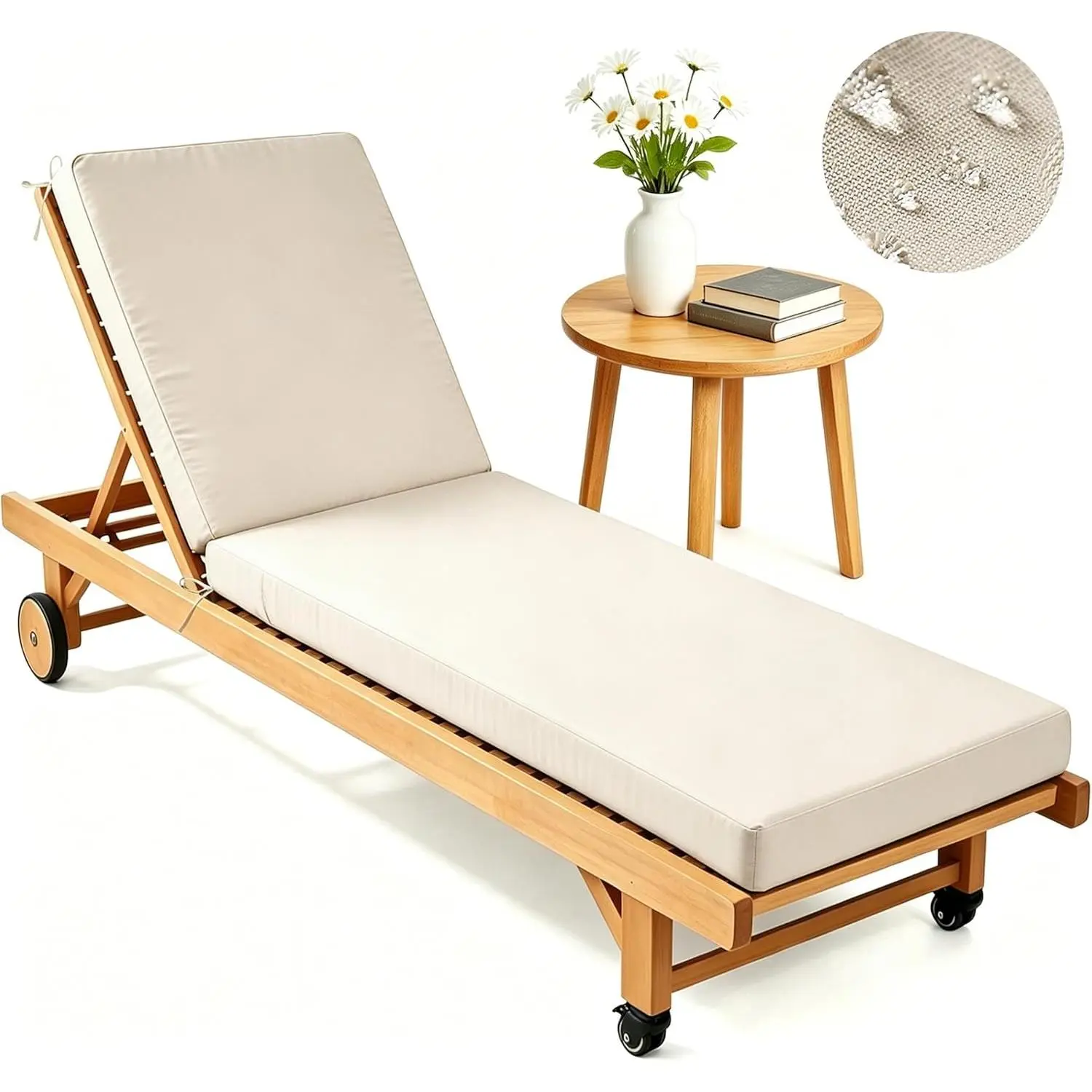 Chaise Lounge Cushions Outdoor 72x21x3.5 Inch, Waterproof and Fade Resistant Chair Cushions for Outdoor Furniture Replacement, Thickened Patio Pool Lounger Pads with 4 Ties for Pool Deck Lawn