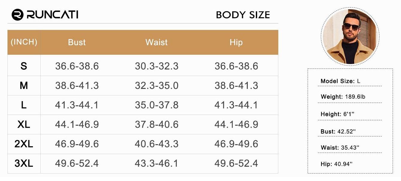 Runcati Mens Long Trench Coat Single Breasted Lapel Overcoat Casual Fall Winter Warm Peacoat Fashion Jackets