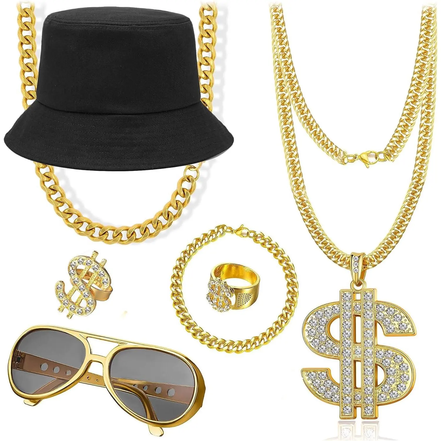 Men's 90s Hip Hop & 80s Rapper Costume Kit Party Outfits AccessoriesGift