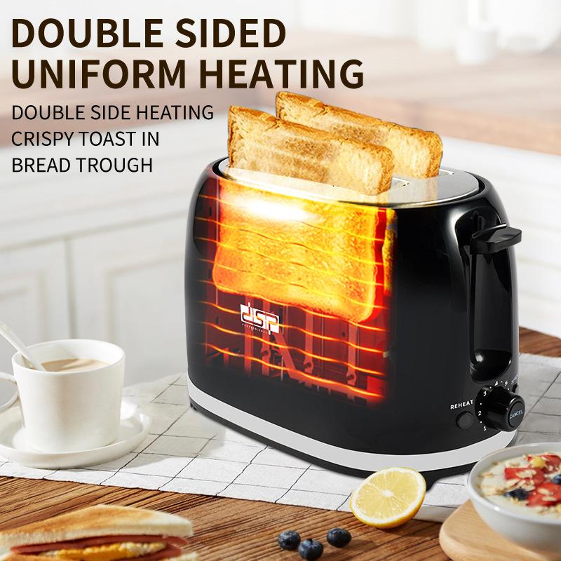 Sleek Black Household Bread Toaster & Breakfast Machine, Multifunctional Automatic Toaster for Homemade Toast and Daily Light Breakfast Meals