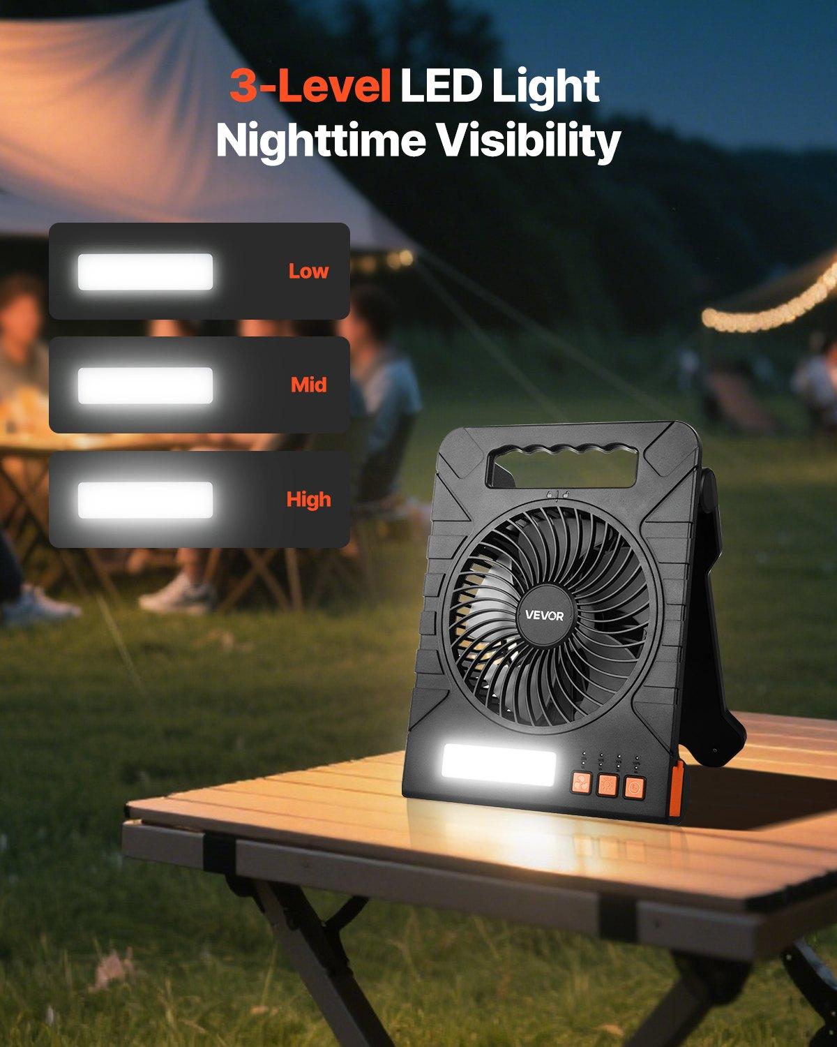 VEVOR 10000mAh Rechargeable Solar Fan with LED Lantern, 7 inch Portable Fan Cordless with 4W Foldable Solar Panel, 4-Speed& Timer& Quiet,USB Battery Powered for Camping Tent Worksite Office Desk VEVOR 10000mAh Rechargeable Solar Fan with LED Lantern, 7 inch Portable Fan Cordless with 4W Foldable Solar Panel, 4-Speed& Timer& Quiet,USB Battery Powered for Camping Tent Worksite Office Desk
