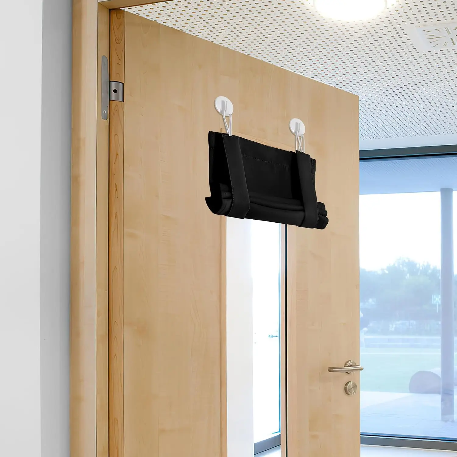 Blackout  Door Curtains for Classroom, Loackdown Shade for Small Window, Thermal Insulated Door Blind with Self Adhesive Hooks for Office Basement, 12 x 40 inch, 1 Panel, Black