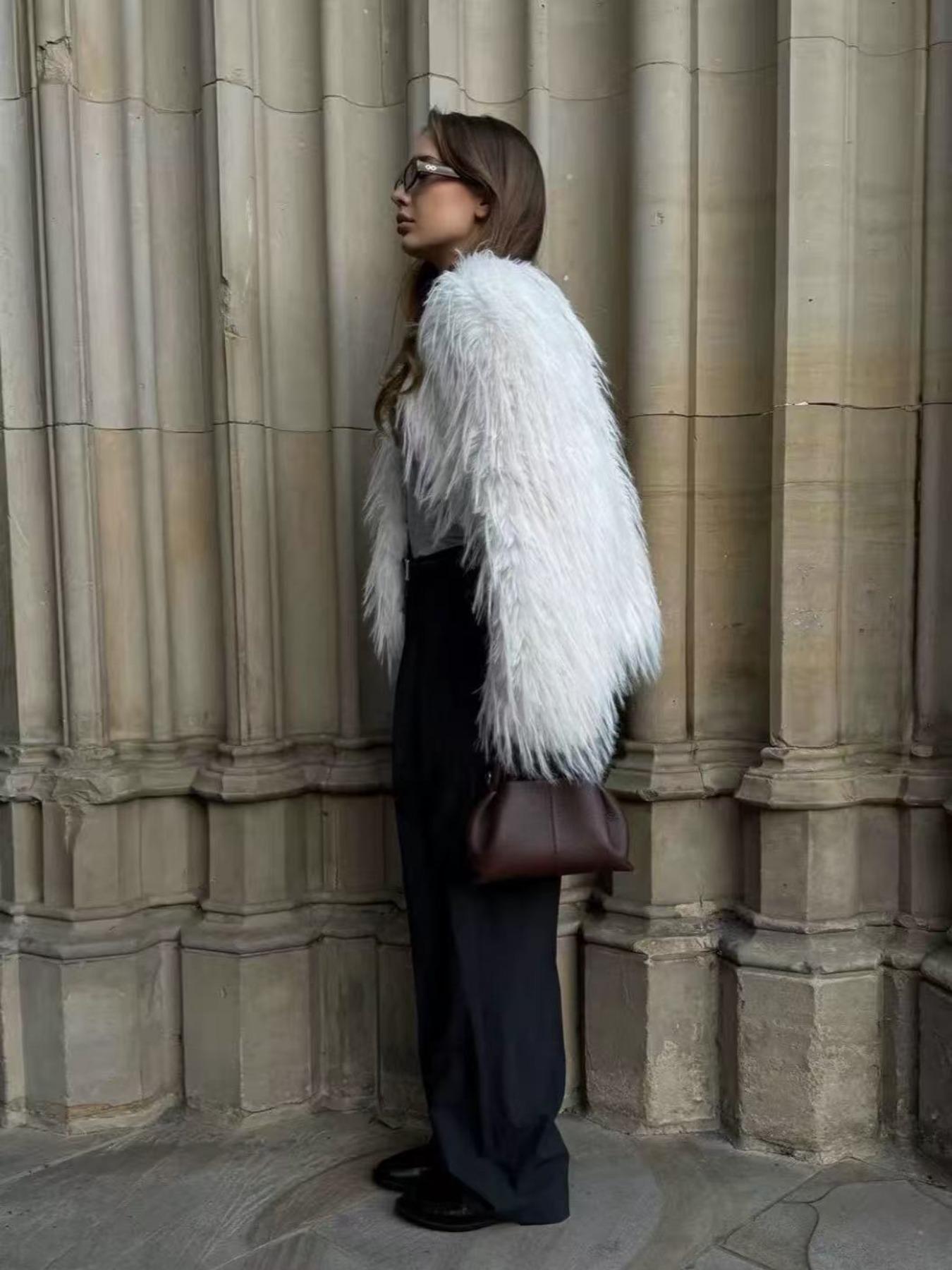 Elegant Faux Fur Coat for Women, High-End Loose Fit Woven Outerwear, Autumn Winter Fashion Jacket, Eco-Friendly Material, Stylish Look