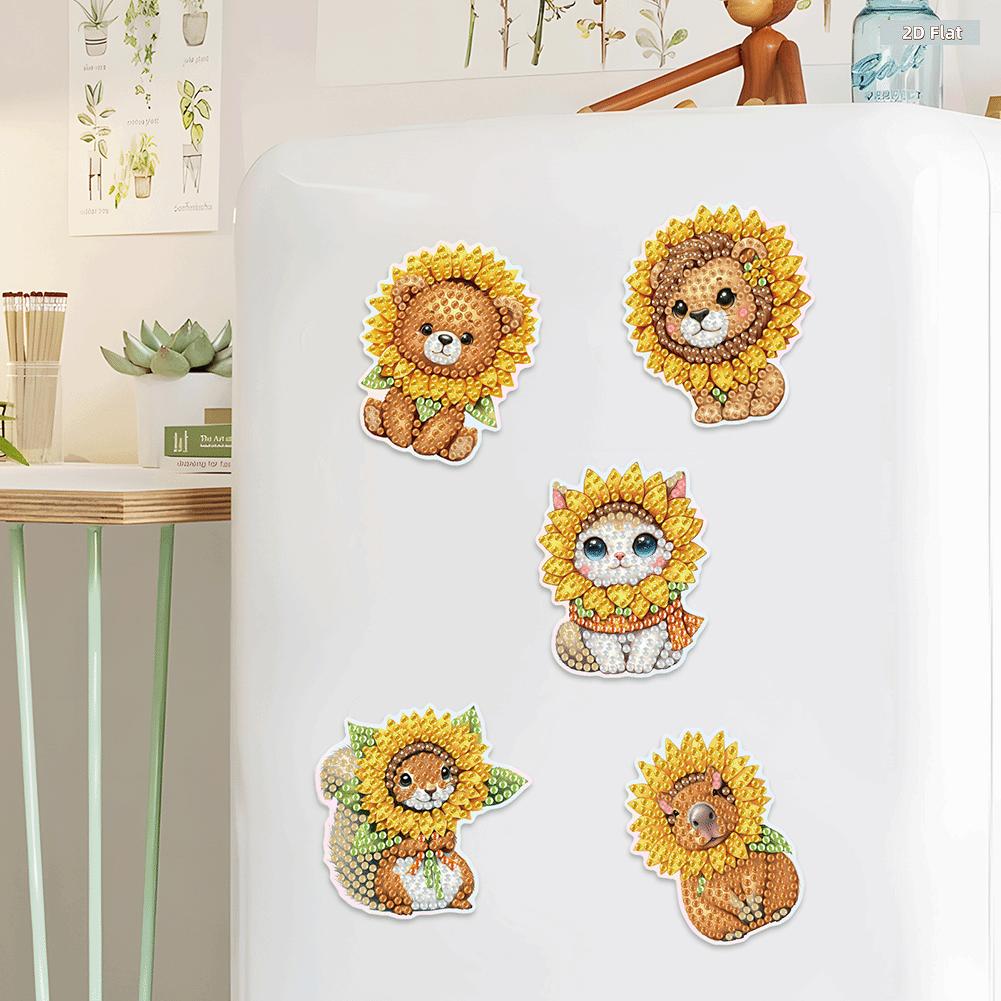 2D FLAT6Pcs Animal Pattern DIY Diamond Art Refrigerator Magnet DIY Diamond Painting Magnets Kit Crystal Sparkling Diamond Magnets Set for Refrigerator Diamonds Painting Kits Includes All the Materials, Offering a Relaxing and Enjoyable Crafting Experience