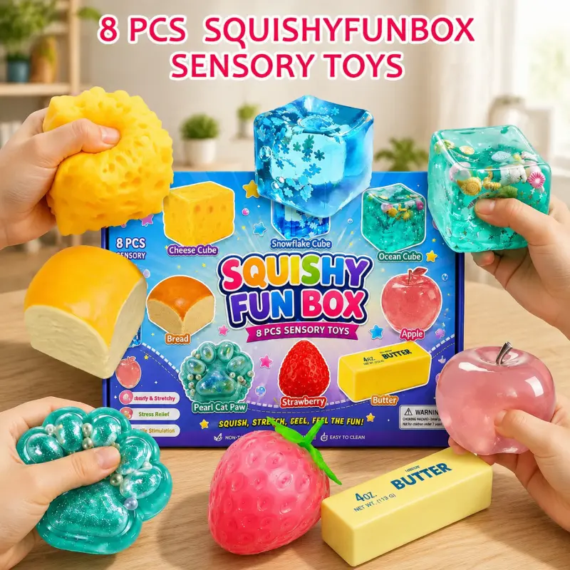 8PCS Slow Rising Squishy Stress Relief Toys Set | Soft PU Stress Balls & Fidget Sensory Squeeze Toys Squishy Fidgets | Anxiety Relief for Adults & Kids | Party Favors & Gift Bundle