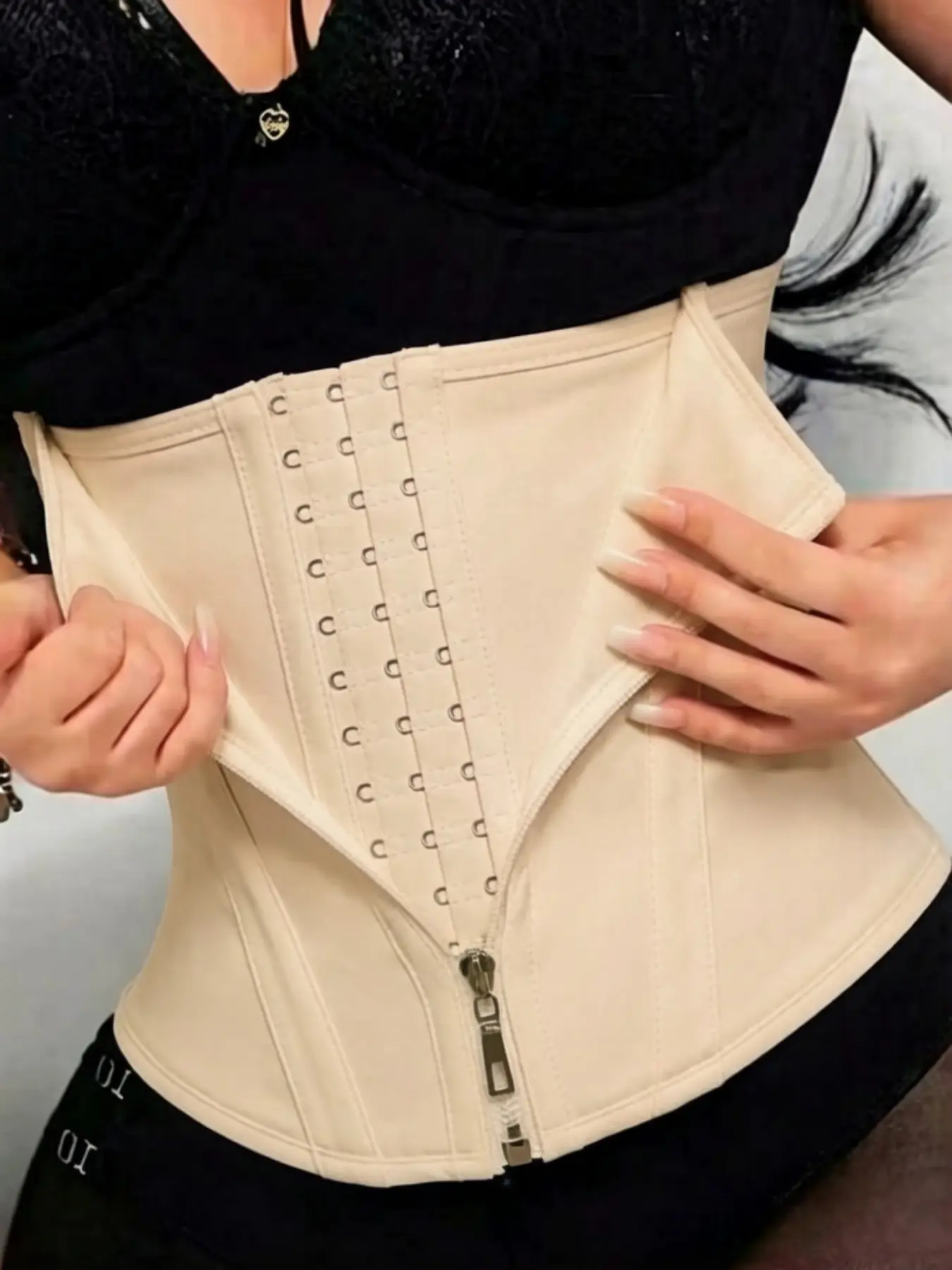 1 Count Women's Solid Front Zipper & Hooks Closure Waist Trainer, Fajas, High Stretch Tummy Control Shaper Belts, Tummy Tuck Shapewear, Comfortable Waist Cincher, Tight-Fitting Girdle, Womenswear, Suitable For Training Or Sports