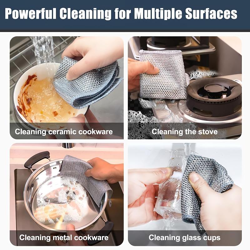 Double-Layer Kitchen Dish Towels, 8/12/18pcs Multipurpose Reusable Steel Wire Cleaning Cloth, Powerful Cleaning Mesh Dishwashing Rag for Cookware, Sinks, Dishes, Stove Tops, Soft Cleaning Towel