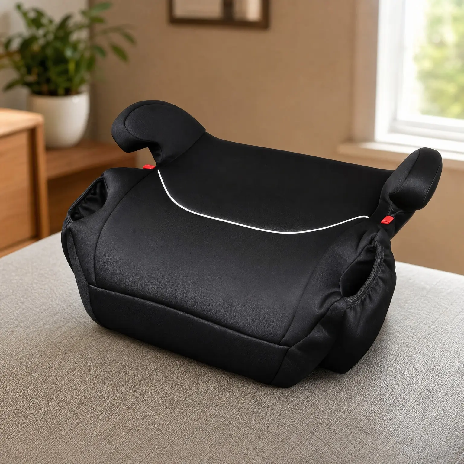Solana Backless Booster Car Seat, No Latch, Lightweight, Machine Washable Covers, Cup Holders, BlackGift