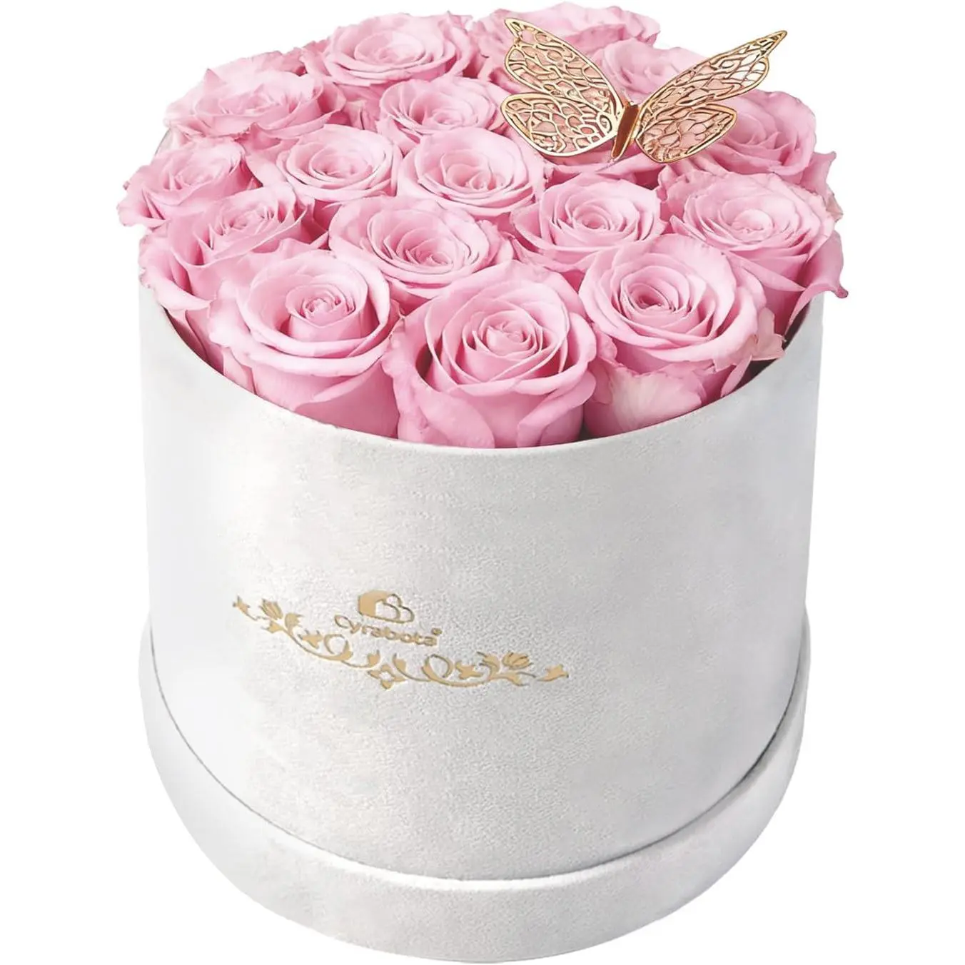 16 Light Pink Preserved Eternal Roses in Round Gift Box, Forever Flowers Ideal Gifts for Women for Mother's Day Birthday Anniversary Valentine's Day