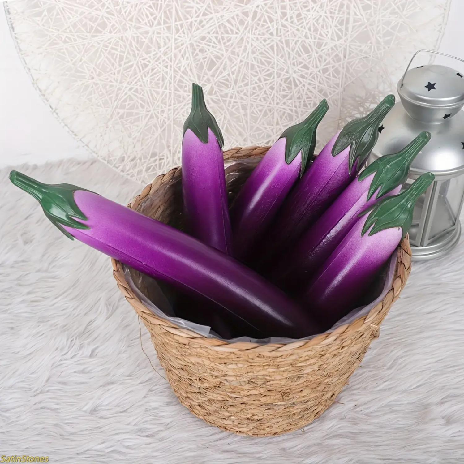 3/1pcs High Simulation Bounce Not Easy To Deform Simulation Fake Eggplant Model Vegetable Fruit Decor Hotel Pastoral Photography Tutor Props Home Decor Props Kitchen Vegetable Ornaments Halloween Christmas Harvest Festival Thanksgiving Party Decor