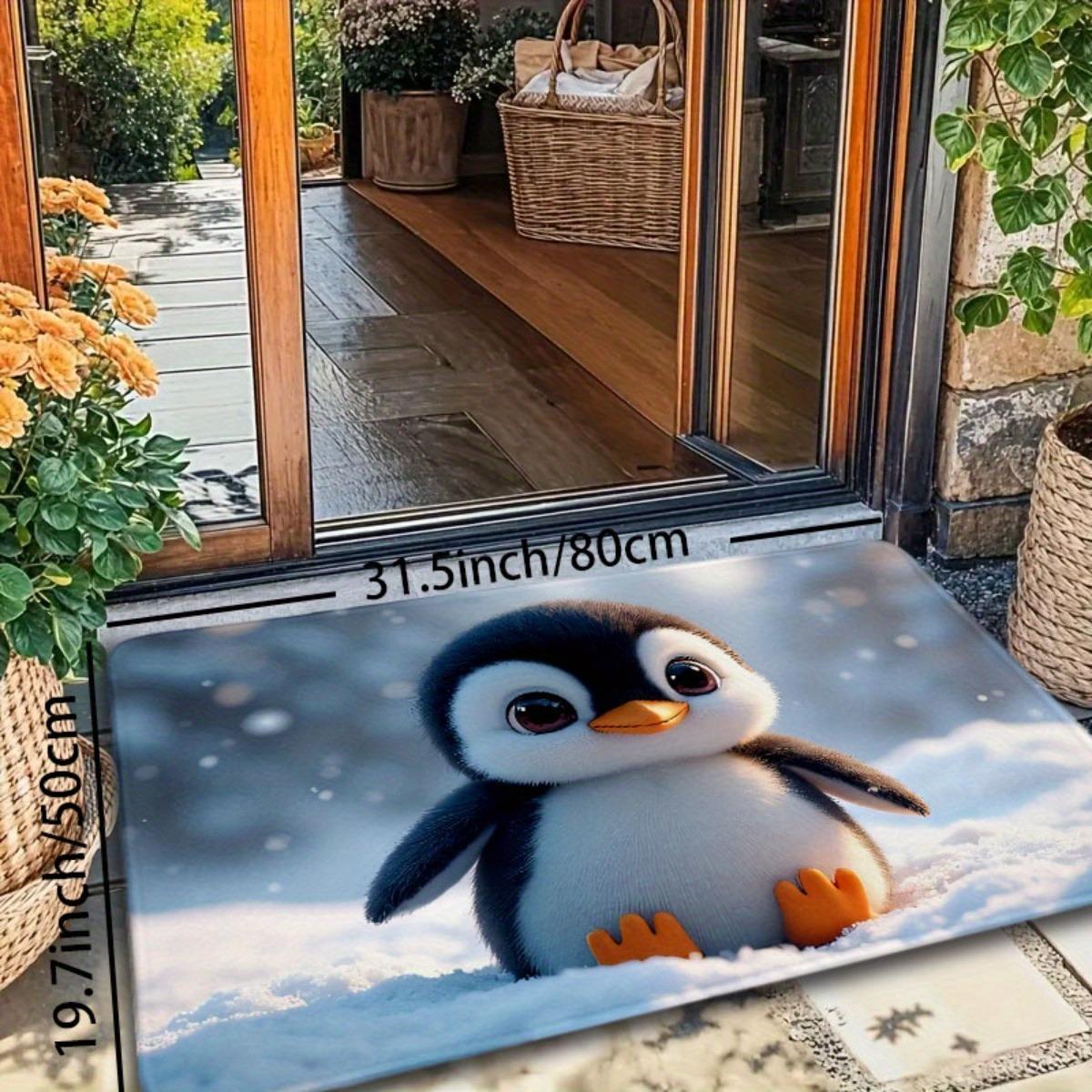 1pc Penguin Bathroom Anti-Slip Mat, Kitchen Mat, Living Room Floor Mat, Flannel Material Anti-Slip, Soft, Comfortable And Easy to Clean, Suitable for Bedroom, Living Room Dining Room, Kitchen Bathroom, Entrance Carpet And Floor Mat, Modern Bath Mat