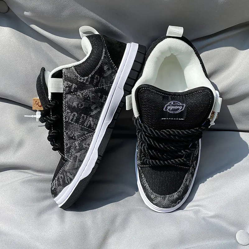 Unisex Low-Top Thick-Tongue Loafers, Size 40-46, Black & Gray Lace-Up Casual Sneakers - Neoprene Mix, Wear-Resistant Laces Casual Trainers for Couples, Shoes, Unisex Couple