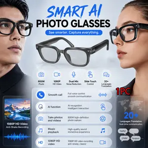 Real-time video multilingual translation, 3D immersive sound effect, photos and videos can be set to 16:9 or 4:3 first-person perspective AI intelligent camera glasses, 800W pixel high-definition camera, 1200P video recording
