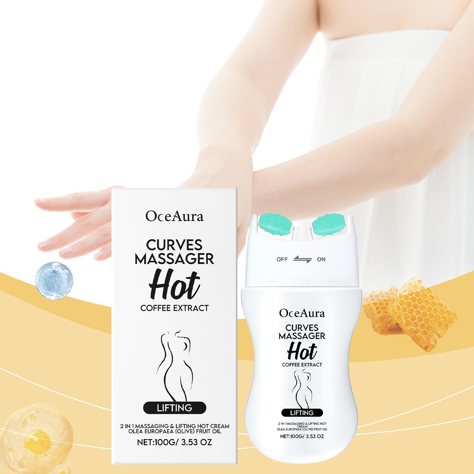 3 Pack OCEAURA Massager Hot Cream with Built-in Roller | 2-in-1 Lifting Body Massager with Coffee Extract | 100g Firming Cream for Skin Tightening & Deep Hydration, Visibly Smooths Skin Texture, Suitable for All Skin Types