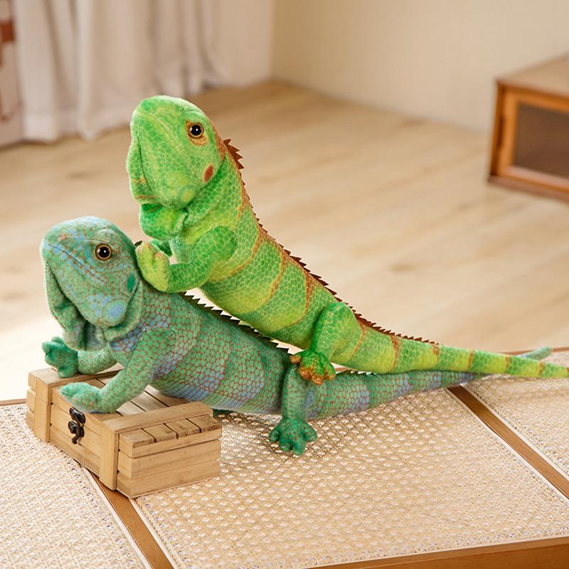 Lifelike Green / Brown Iguana Lizard Figurine Model Cute Reptile Lizard Plush Toys Simulation Animal Stuffed Doll Boys Gifts