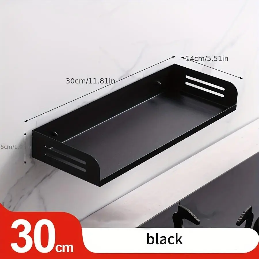 1 Black No-Punch Storage Rack, Wall-Mounted Floating Display Rack, Bathroom Storage Shelf, Suitable for Living Room, Bedroom, Kitchen, Bathroom, Utility Racks
