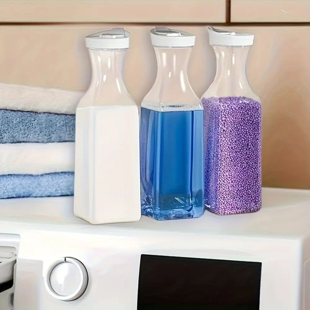 3pcs 50.72Oz Plastic Laundry Detergent Dispensers with White Lids, Bottles with Lids - Space-Saving Bathroom And Kitchen Organizer, No Battery Needed, Durable Plastic Construction, Modern Design, Easy-Clean Design, Laundry Room Essentials