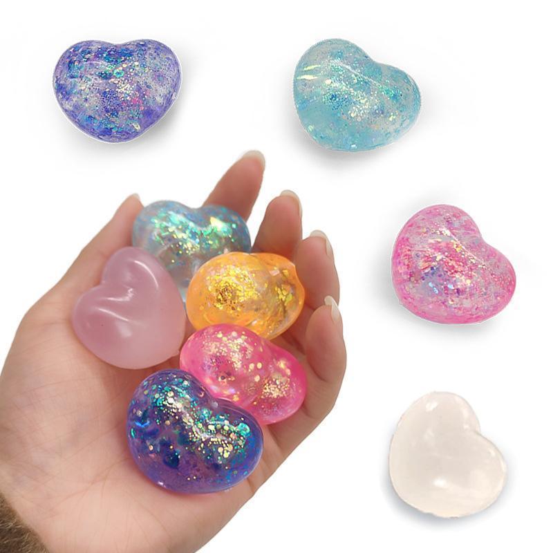 1Pc Changing Color Heart Squeeze Toy Sequins Love Fidget Toy Squishy Pinch Kneading Toy Stress Reliever Toy Kid Party Favor Heart Shaped Slow Rebound Toy