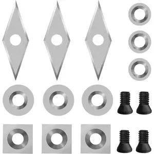 12PCS Carbide Lathe Tools Inserts for Wood Lathe Turning, Include 11mm Square with Radius, 12mm & 8.9mm Round, 30x10mm Sharp Point Diamond with Screws