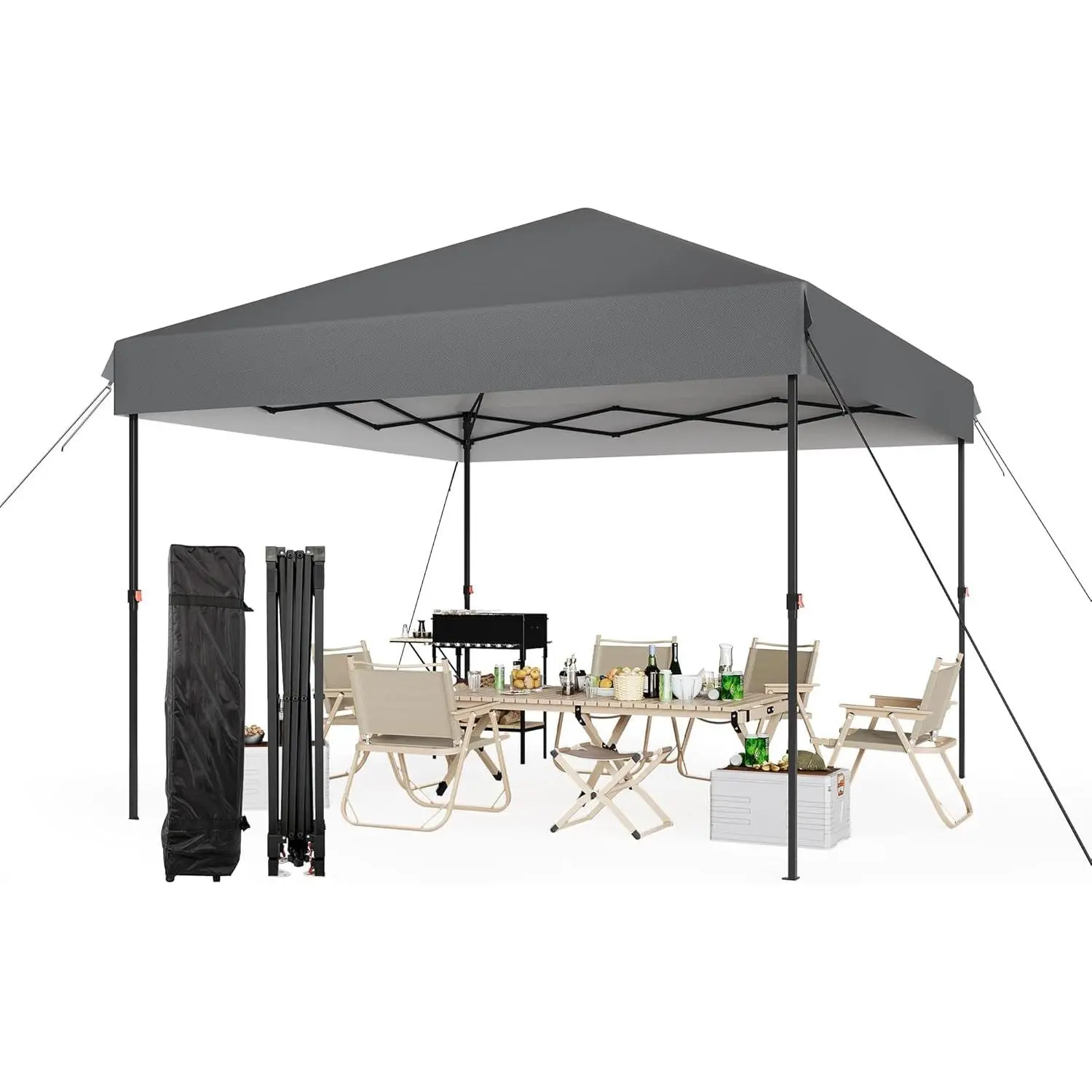 GARVEE 10x10 One-Touch Pop-Up Canopy, Portable Shelter, Heavy-Duty UV50+ Shade Tent with 1-Button Push and Wheel Carry Bag, 8 Stakes and 4 Canopy Weight Bags