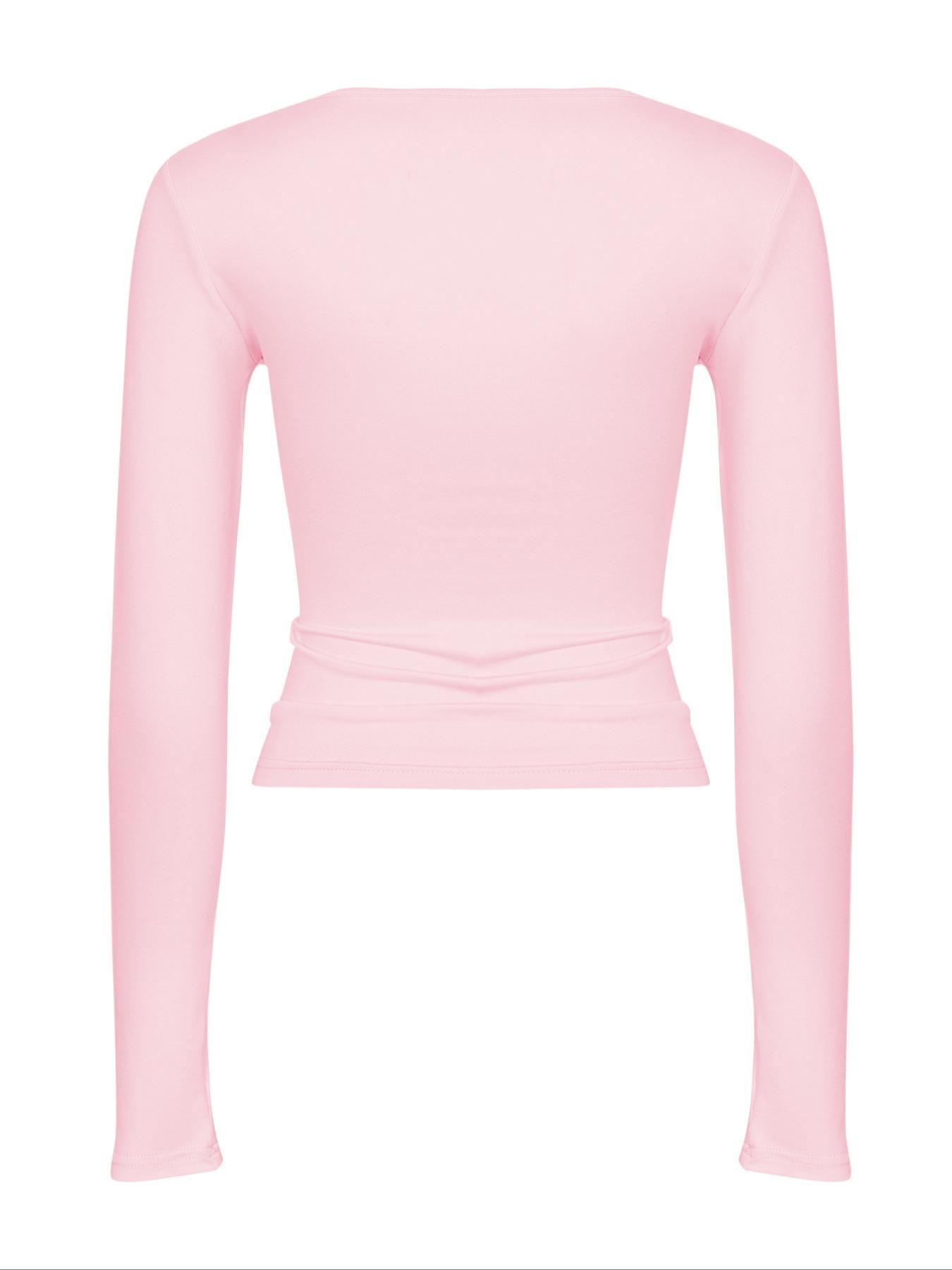 Women's Solid Long Sleeve Lounge Tops, Classy Casual Comfy Knitted Fabric Round Neck T-shirt for Daily Nightwear, Pyjamas for Women, Ladies Sleepwear for All Seasons, Crewneck Sleepwear for Women, Clothing, Womenswear, Casual Comfy Stretchy