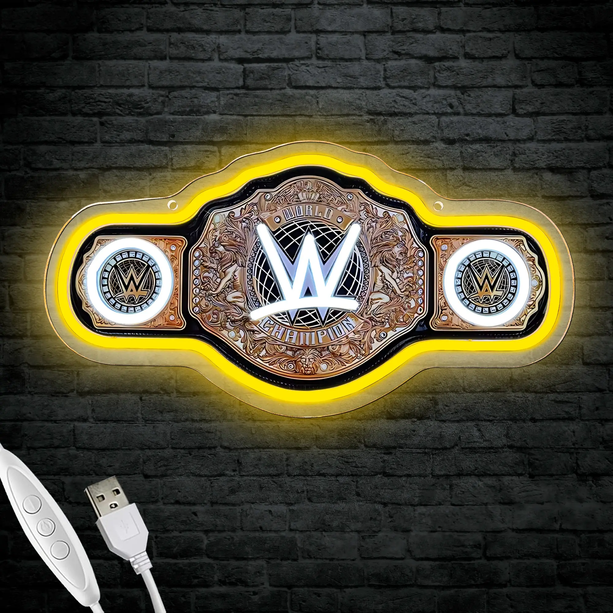 WWE Neon Sign LED neon light decoration modeled after the WWE World Heavyweight Championship belt. Wrestling Neon LED Neon Sign for Bedroom Bar Man Cave Party Art Gift for WWE Fans