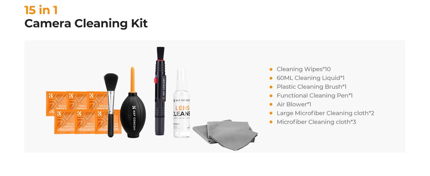 K&F CONCEPT 15-1 Professional Cleaning Kit for DSLR Cameras and Sensitive Electronics, Bundle with Lens Cleaner - Camera Accessories & Photography Accessorie for DSLR Camera Lens Filter Cell Phones