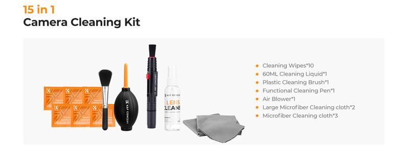 K&F CONCEPT 15-1 Professional Cleaning Kit for DSLR Cameras and Sensitive Electronics, Bundle with Lens Cleaner - Camera Accessories & Photography Accessorie for DSLR Camera Lens Filter Cell Phones