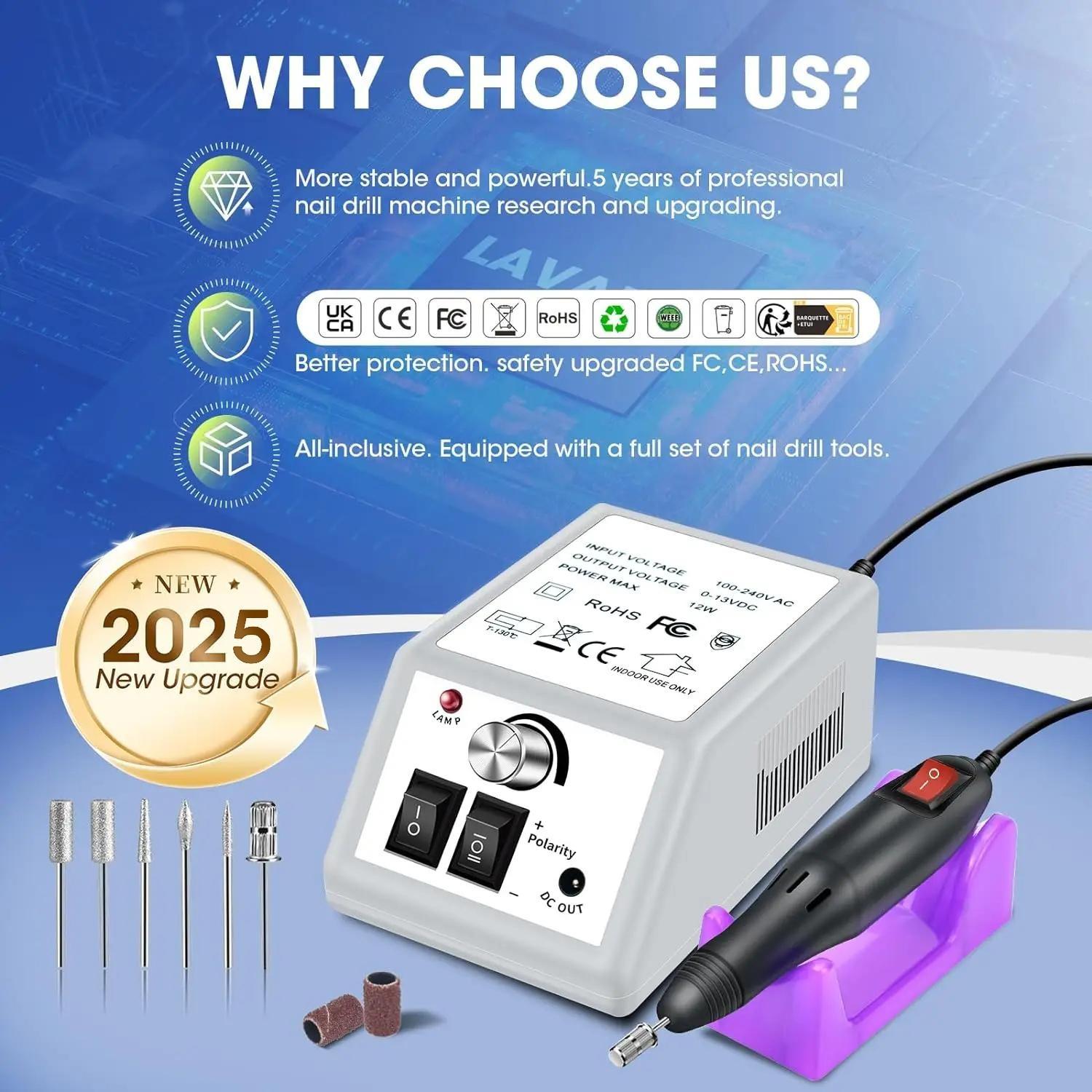 20000RPM Electric Nail Machine Desktop Equipment With 6pcs Milling Cutters Bits Set Gel Cuticle Armor Removal Pedicure Manicure Tool Professional Electric Nail Drill Milling Machine For Manicure Pedicure Files Tools Kit Nail Polishe