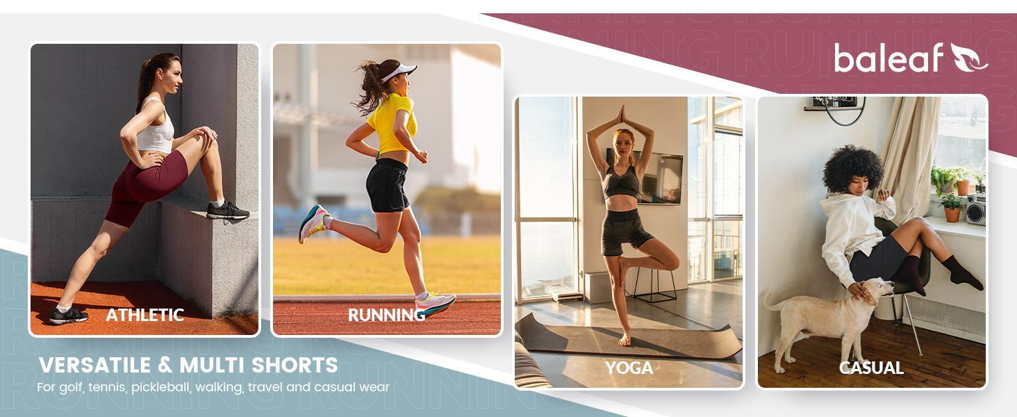 Baleaf Women's 7" High Waisted Bermuda Shorts Athletic Running Long Shorts with Zipper Pockets Stretchy Activewear for Gym Workout Hiking