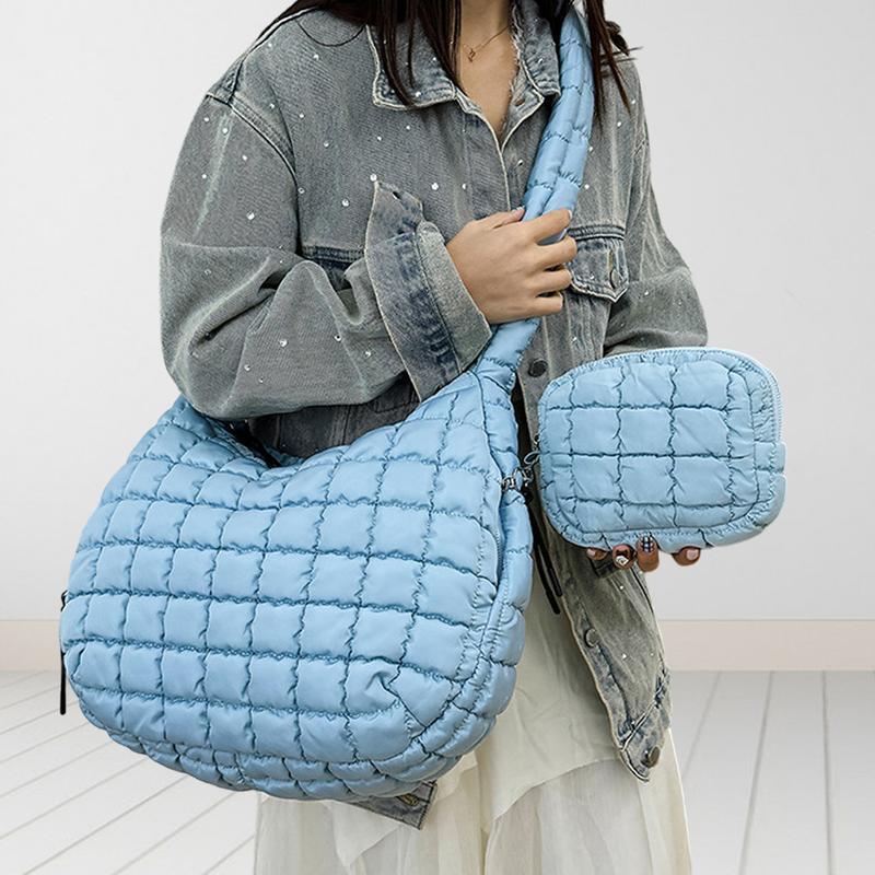 Lightweight Quilted Puffer Tote Bag for Women Practical Medium Bag Shoulder Crossbody Bags for Gym & Travel