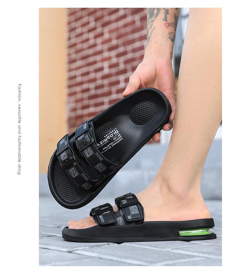 Fashion Slippers for Men 2026 Summer New Design Slides Luxury Leather Slipper Casual Beach Shoes with Air Cushion