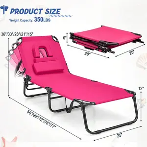 Folding Tanning Chair with Face Hole, 5-Level Adjustable Backrest Chaise Lounge with Pillow, Portable Outdoor Recliner Chair Perfect for Beach, Poolside, Garden, Patio and Sunbathing Use