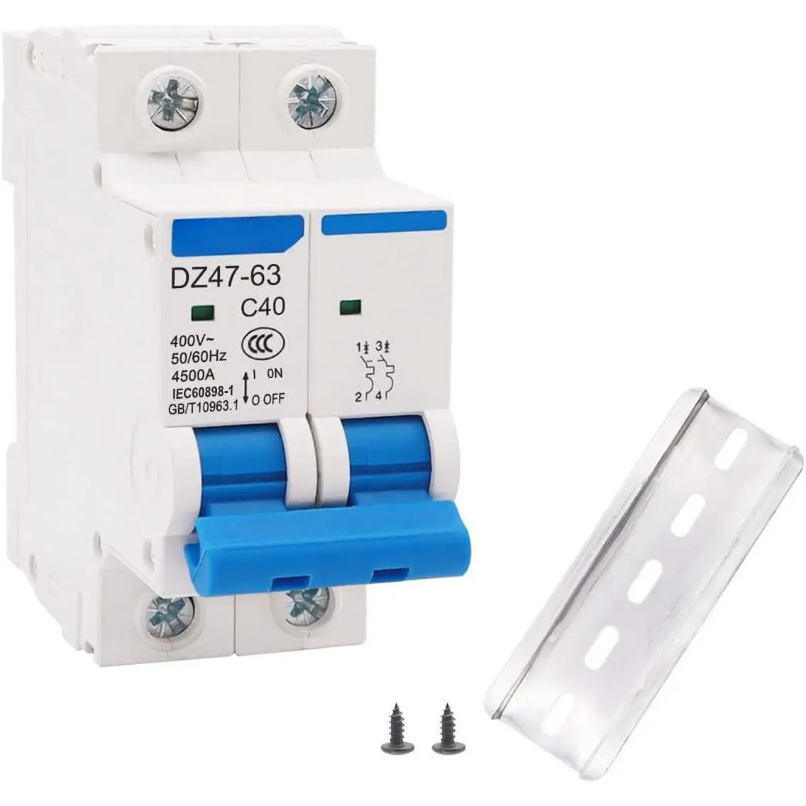 Home 2P/1P Miniature Circuit Breaker, Compact DIN Rail-Mount Plastic Body, 40A Low Voltage 220V/400V, Overload/Short Protection, AC Compatible for Indoor Use Equipment Circuits & Distribution Boxes