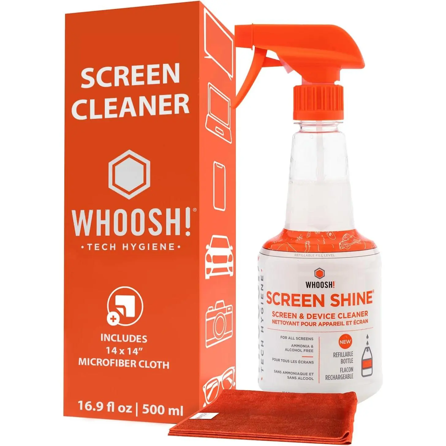 ! Screen Shine Pro – Refillable Screen Cleaning Kit, 16.9 fl oz | Includes 14x14" Microfiber Cloth, For  TV, OLED, LCD, Monitors, Streak Free Finish